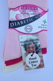 Diabetes sokken 3 paar willekeurige kleuren, non elastic boorden en handgenaaide teennaad , mt 37 - 42
