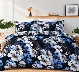 Loves Home dekbedovertrek – blauwe bloemen op donkerblauw – eenpersoons