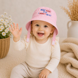 Baby zonnehoedje met tekst Whatever it is I didn't do it