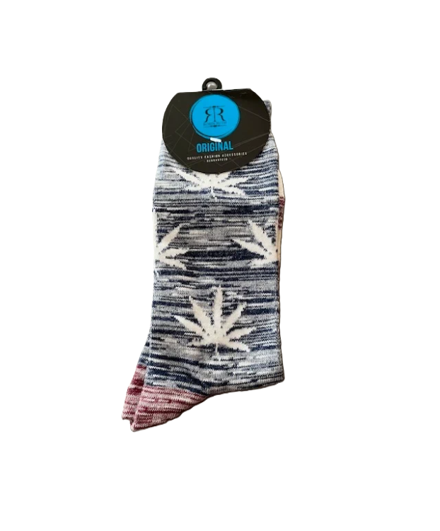 Cannabis sokken rood wit blauw  met witte wiet bladeren maat 40 - 45