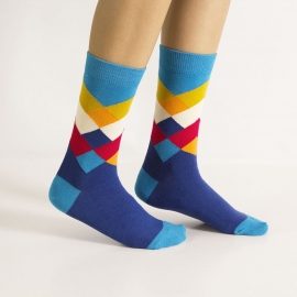 Ballonet Diamond Sea  dames sokken mt 36 - 40 blauw met okergeel, oranje en rood