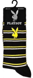 Playboy heren sokken zwart met geel en witte strepen in maat 39 - 45
