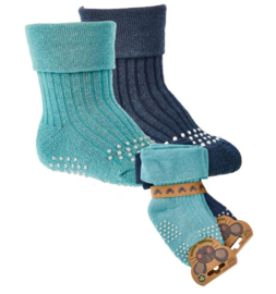 anti slip sokken - bio katoen - Krabbel sokken  2 paar blauw - maat 74/86