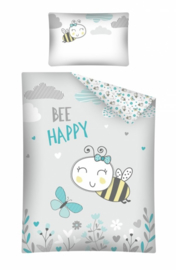 Bij dekbedovertrek set in ledikant maat Bee Happy grijs/mint