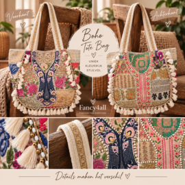 Bohemian Ibiza tas groen roze met borduurwerk en franjes