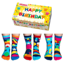 United Oddsocks - Mismatched sokken - 6 Happy Birthday sokken - maat 30,5 tot 38,5
