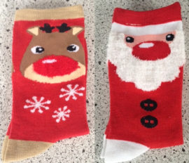 Kerst  fun sokken set van 2 paar kerstman en rendier maat 35 - 38
