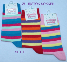 Sokken set van 3 paar rainbow / zuurstok gestreept - maat 36 - 39