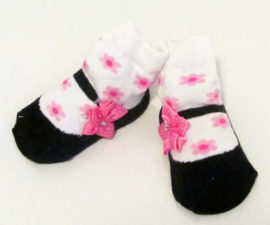 Baby sokje in ballet schoentjes model zwart/wit/rose in cadeau zakje