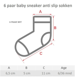 5190 Anti slip baby sokken set van 6 paar in leuk sneaker model wit