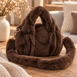 Saison Nandi fluffy handtas – bruin, taupe & crème