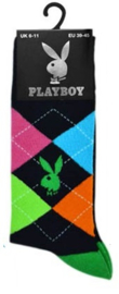 Playboy sokken voor heren met ruiten en groene hiel en teen in maat 39 - 45