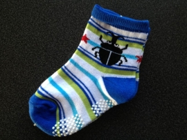 5293 antislip sokken offwhite, blauw,  groen met kever