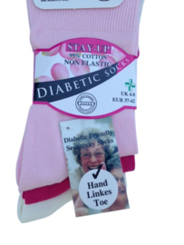 Diabetes sokken 3 paar fuchsia, lichtroze en offwhite, non elastic boorden en handgenaaide teennaad , mt 37 - 42