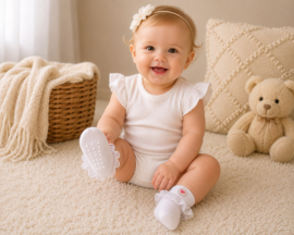 4659 antislip sokken wit met omslag maat 0 tot 6 mnd - anti slip baby sokjes