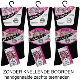 Diabetes dames sokken 3 paar in effen zwart, non elastic boorden en handgenaaide teennaad , mt 37 - 42