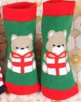 Kinder sokken maat 18 - 23 rood groen wit beer