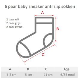 5180 Anti slip baby sokken set van 6 paar in leuk sneaker model