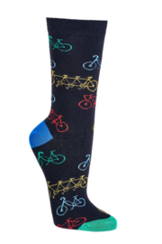 Zwarte sokken met gekleurde fiets afbeelding maat 42 - 47