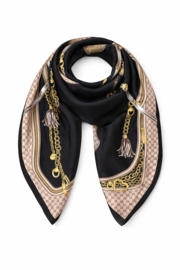 Sjaal - Elegant - Zwart  met kettingprint