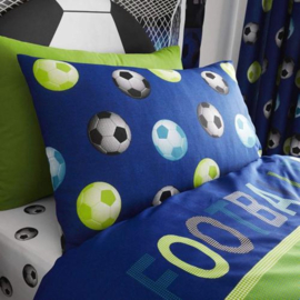 Voetbal dekbedovertrek blauw groen Football tweepersoons met 2 kussenslopen