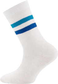 Set van 2 paar sokken - Wit met Blauw en Grijs met groene strepen - maat 39/42