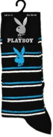 Playboy heren sokken zwart met blauw en witte strepen in maat 39 - 45