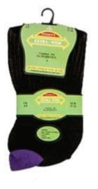 Diabetes sokken EXTRA WIJD, 3 paar zwart met gekleurde hiel en teen, fuchsia-lavendel-paars, non elastic boorden en hand genaaide teennaad, mt 37 - 42