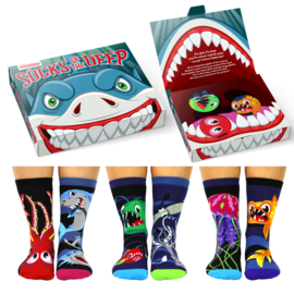 Oddsocks Haaien en Diepzee - Mismatched sokken - Cadeau doos met 6 verschillende mismatch sokken - maat 31 tot 38
