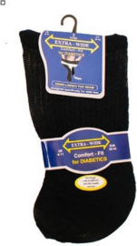 Diabetes sokken EXTRA WIJD, 3 paar zwart, non elastic boorden en handgenaaide teennaad, mt 39 - 45