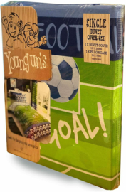 Voetbalveld Goal dekbedovertrek groen / blauw - eenpersoons met 1 kussensloop