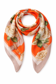 Sjaal - Oranje- Bloemenmotief