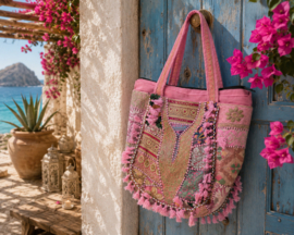 Bohemian Ibiza Tas met roze patchwork