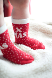 Baby kerst sok Bonnie Doon XMAS rood / wit maat 8 tot 12 mnd