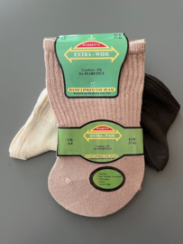 Diabetes sokken EXTRA WIJD, 3 paar, non elastic boorden en handgenaaide teennaad, mt 37 - 42, donkerbruin, creme en camel