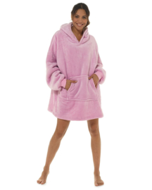 Dames Onesize Hoodie - fleece deken met mouwen - roze