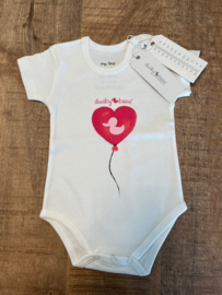 Ducky Beau romper Pink Heart - Ivoorkleur  - maat 50 / 56 - New Born