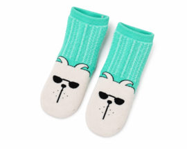 Antislip kindersokken groen met dierengezicht maat 18-24