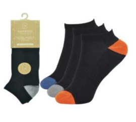 Bamboe Sneaker sokken - set van 6 paar - zwart met kleuren - maat 39 / 45