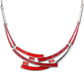 Set van choker ketting met oorbel stekers in zilverkleurig messing en emaille inleg