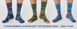 Bamboe sokken - fiets - set van 3 paar -  maat 41-46