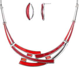 Set van choker ketting met oorbel stekers in zilverkleurig messing en emaille inleg