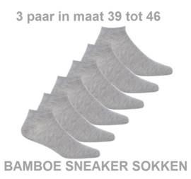 Bamboe Sneaker sokken - set van 3 paar - effen grijs - maat 39 / 46