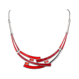 Set van choker ketting met oorbel stekers in zilverkleurig messing en emaille inleg