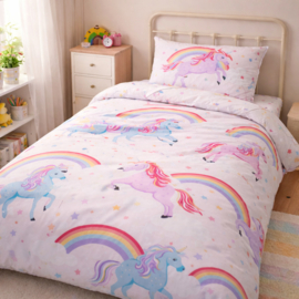 Regenbogen - en - Eenhoorn - eenpersoons dekbedovertrek met 1 kussensloop