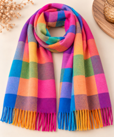 Warme dames sjaal met grote ruit Multicolor