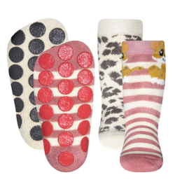 Anti slip sokken set van 2 paar dierenprint maat 18-19
