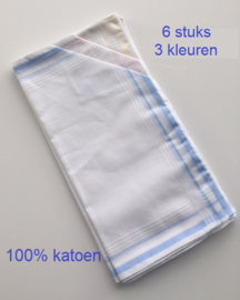 Dames zakdoeken - set van 6 stuks in cadeaudoosje - 100% katoen - 3 kleuren