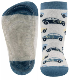 Ewers SOFTSTEP anti slip sokken grijs met blauw en gele auto print - maat 19/20