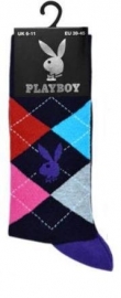 Playboy sokken voor heren met ruiten en paarse hiel en teen in maat 39 - 45